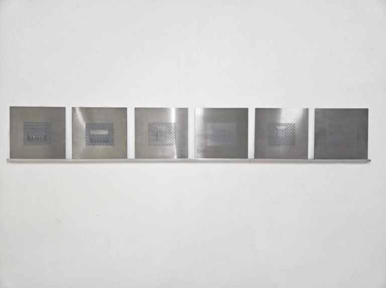 Teja Gavankar | Relocation I | 2025 | Etching on stainless steel (Set of 6 units) | 8 x 8 Inches each