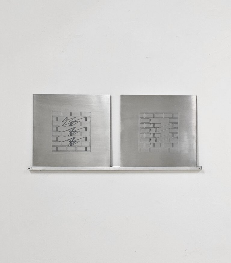 Teja Gavankar | Relocation III | 2025 | Etching on stainless steel (Set of 2 units) | 8 x 8 Inches each