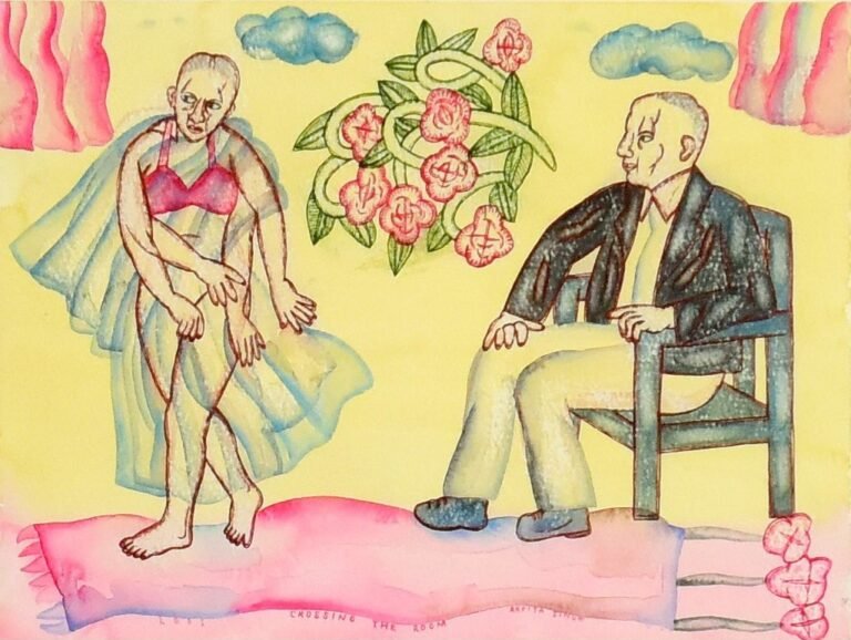 Arpita Singh | Crossing the Room | Watercolour on paper pasted on mountboard | 12 x 16 Inches | 2001