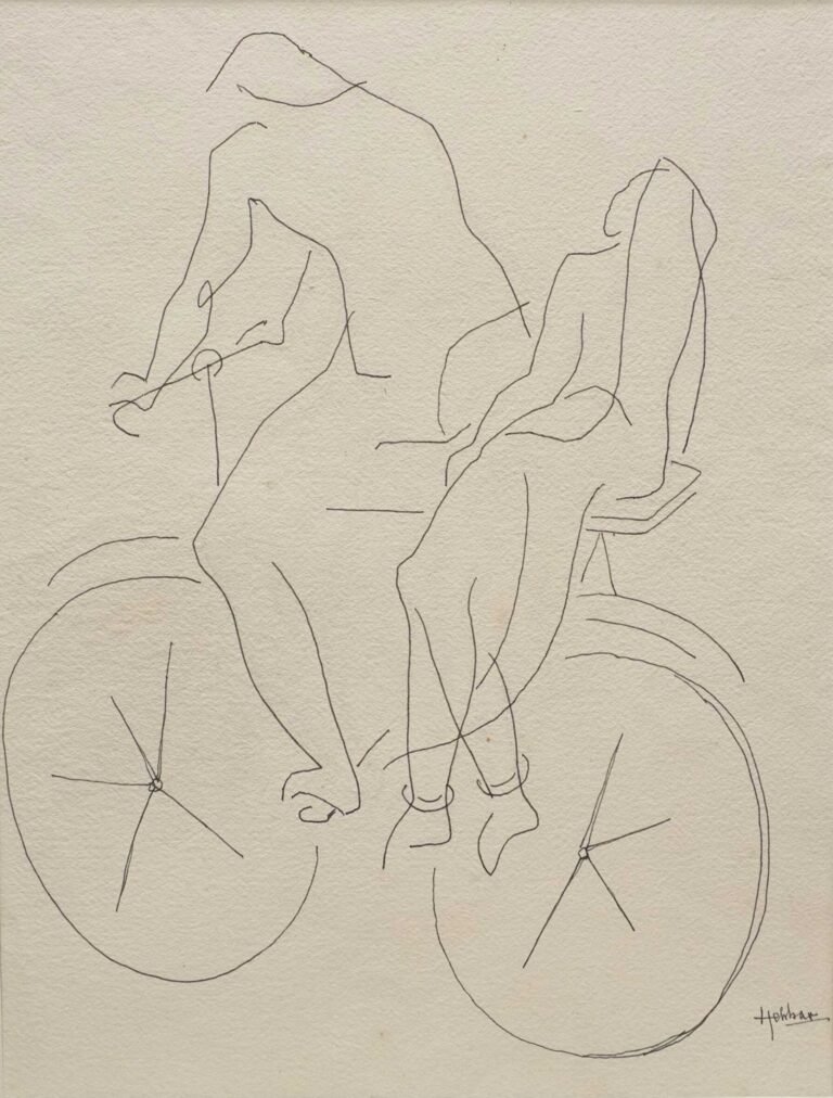 KK Hebbar | Pillion Ride | Ink on paper | 16 x 13 Inches | 1983