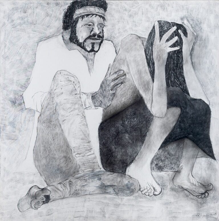 Krishen Khanna | The Game of Thrones | Charcoal on canvas (primed) | 60 x 60 Inches | 2015