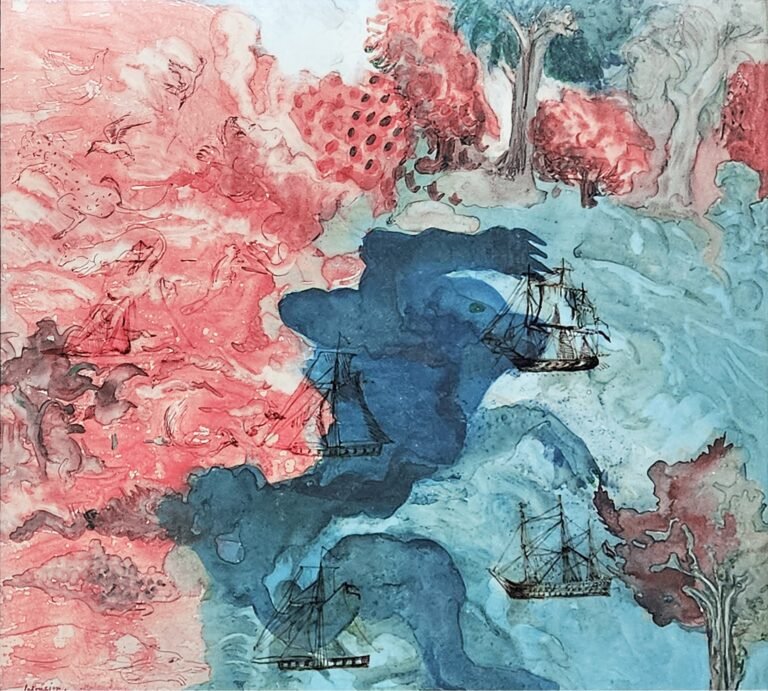 Nalini Malani | Intrusion | Reverse painting on acrylic sheet | 17.5 x 19.5 Inches | C. 1999