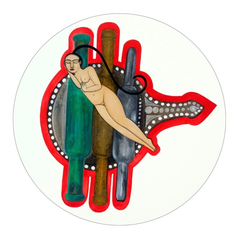 Rekha Rodwittiya | Rekha@Sixty: Transient Worlds of Belonging. Bedtime Stories | Watercolour and digital biographic imagery on paper | 13(Dia) Inches | 2018