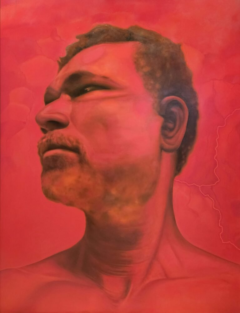 Riyas Komu | Red in the Belly | Oil on linen | 78 x 60 Inches | 2025