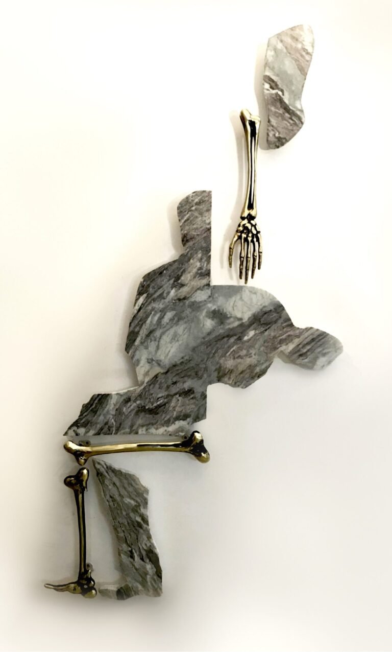 Sumedh Rajendran | My Past on Your Feather | Bronze and marble | 78 x 48 Inches | 2025