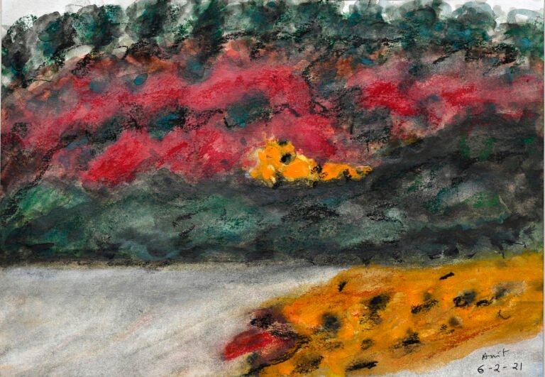 Amit Ambalal | Reflections in the Nakkhi Talav | 2021 | Mixed media on paper | 12 x 16 Inches