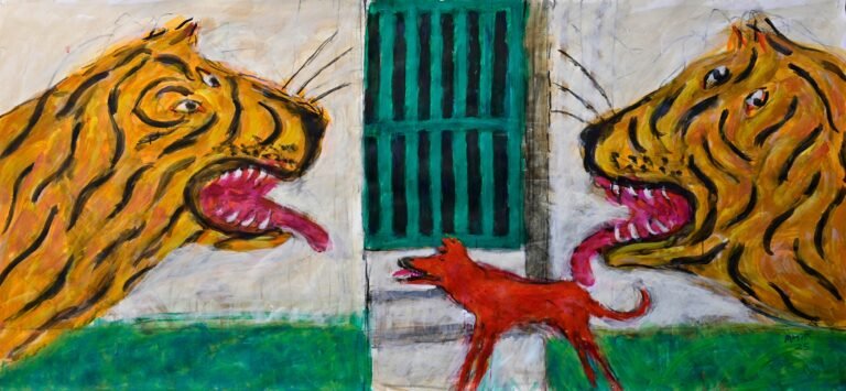 Amit Ambalal | The Guardians | 2025 | Acrylic on paper | 40 x 84 Inches