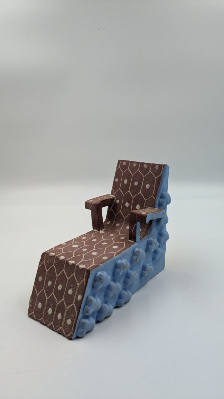 Élodie Alexandre | Chairs of Discomfort | 2022 | Red earthenware clay, vitreous slips and underglazes | 7(H) x 2.5(W) x 2.5(D) Inches each (approx.)