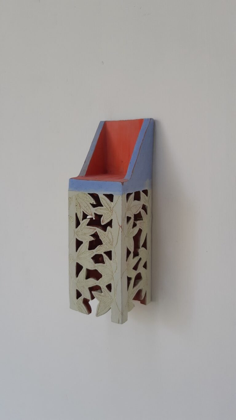 Élodie Alexandre | Chairs of Discomfort | 2022 | Red earthenware clay, vitreous slips and underglazes | 7(H) x 2.5(W) x 2.5(D) Inches each (approx.)