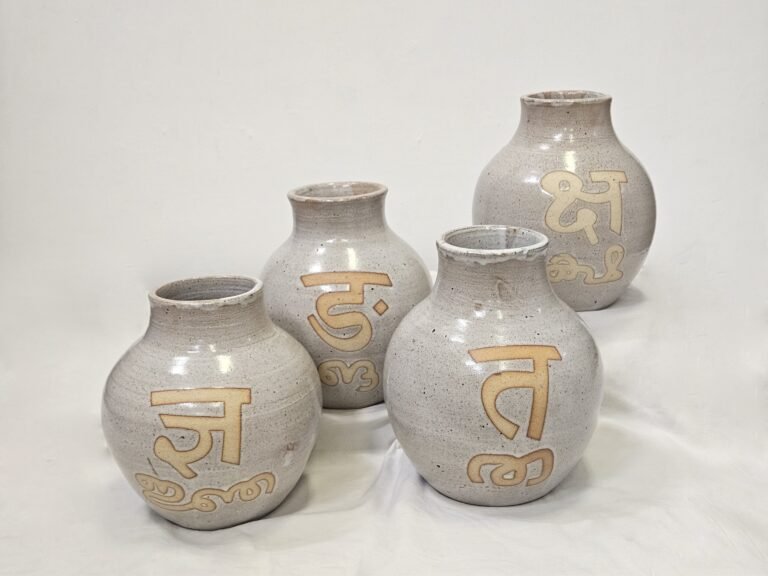Vivek Vilasini | … and for those who sing their national anthem in somebody else’s mother tongue. “The Unfinished Hindi Lesson” | 2026 | Ceramic (Set of 36 units) | 9(H) x 8(Dia) Inches each (Detail)