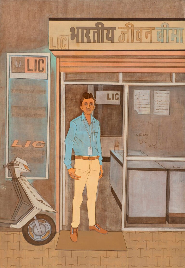 Roshan Chhabria | Bharatiya Jeevan  (Indian Life) | 2026 | Matte acrylic on linen canvas | 34 x 23.5 Inches