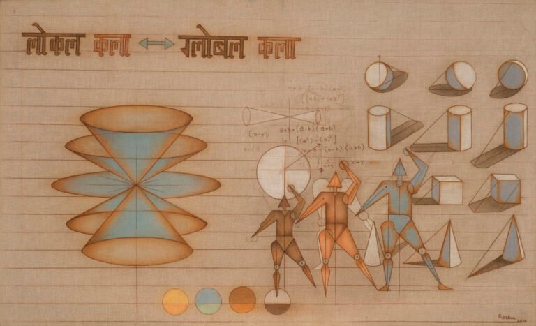 Roshan Chhabria | Local or Global | 2026 | Natural pigment and colour pencil on linen canvas | 22 x 36 Inches