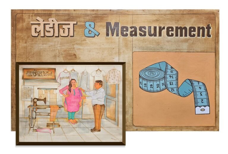 Roshan Chhabria | Pink Lady and Measurements | 2025 | Enamel paint on board and watercolour on acid free paper (Set of 2 units) | 28 x 46 Inches