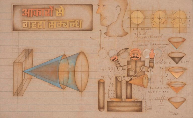 Roshan Chhabria | Shani Dev and Raoul Hausmann | 2026 | Natural pigment on linen canvas | 22 x 36 Inches