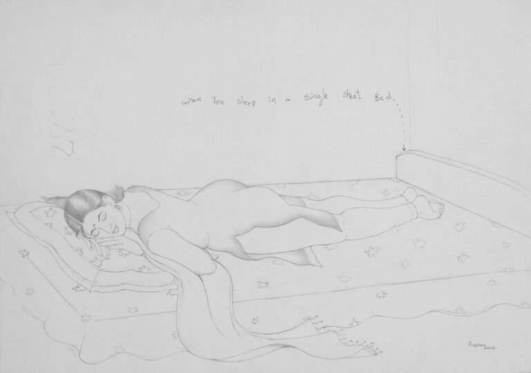 Roshan Chhabria | When You Sleep Single in Single Bed Sheet | 2026 | Pencil on paper | 11.5 x 16.5 Inches
