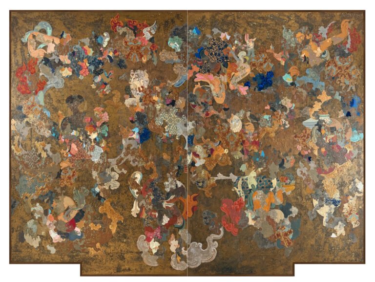 Manjunath Kamath | Seven Kinds of Absence | 2026 | Gold leaf, gouache and acrylic on canvas (Diptych) | 89 x 122 Inches