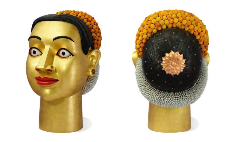 Ravinder Reddy | Lakshmi | 2019 | Gold gilded and painted on polyester resin fiberglass | 67(H) x 42(W) x 57(D) Inches