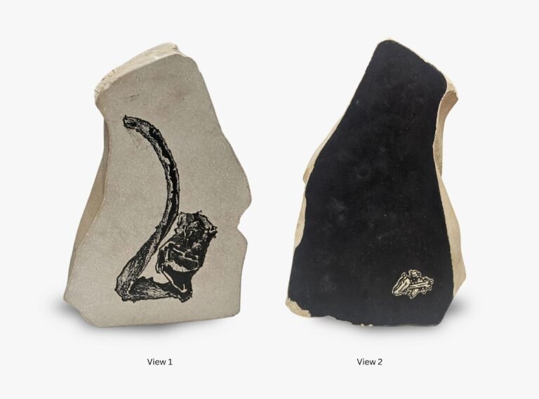 Shadiya CK | How to Plant Stones V | 2025 | Etched drawing on limestone | 7(H) x 4.5(W) x 1(D) Inches