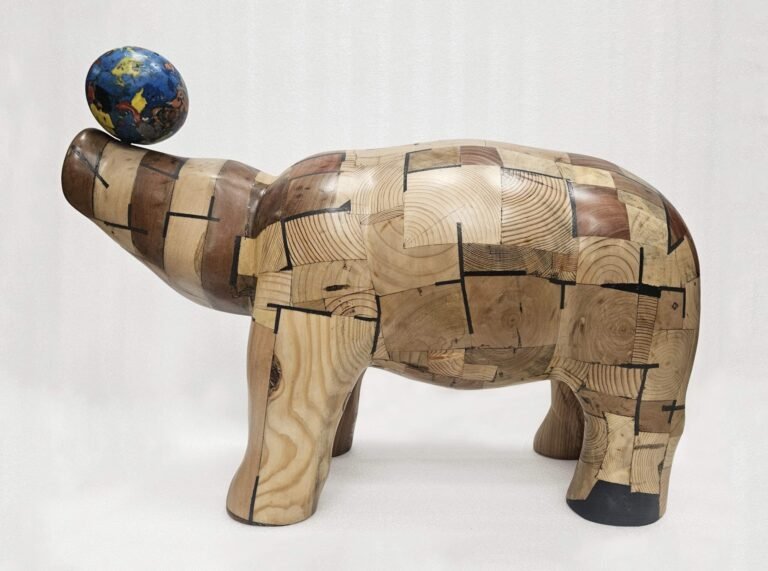 Arunkumar HG | Varaha and the Traces of the Lost Forest | 2026 | Repurposed waste wood and plastic waste | 19(H) x 26.5(W) x 11(D) Inches
