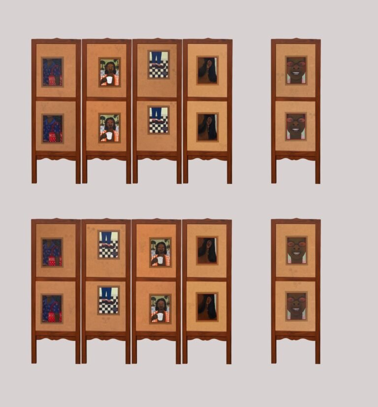 Pallavi Singh | Fractures and Repetition | 2025 | Acrylic and watercolour pencil on canvas board and wooden structure (Set of 5 panels) | 54(H) x 48(W) x 1.5(D) Inches