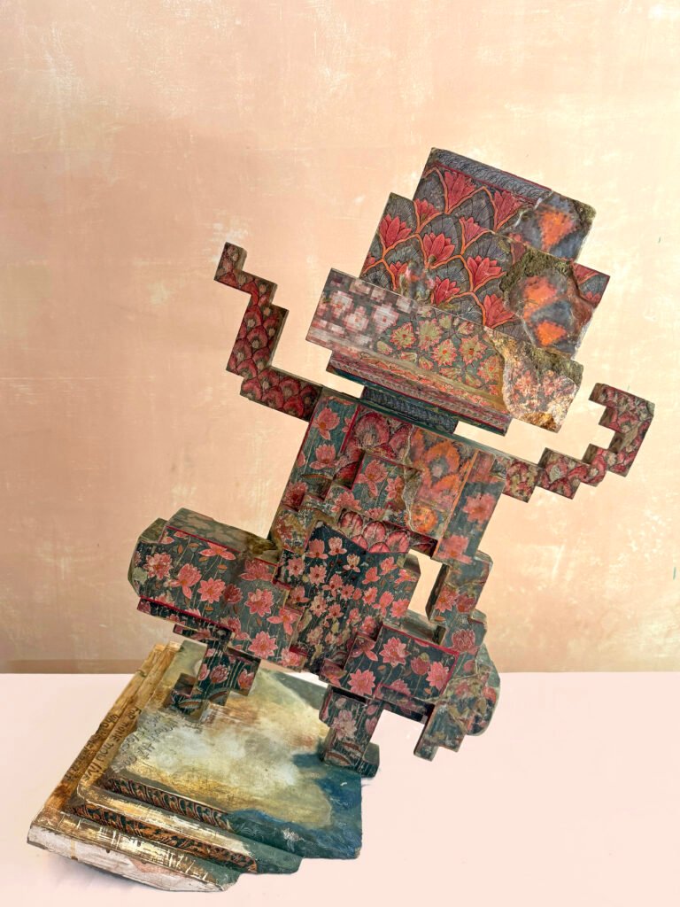 Nandan Ghiya | A Sunken Found Object (Possibly Rati, Kamakhya, Mohini or Adya-Shakti?) | Wood, concrete and assorted pigments | 31 (H) x 30 (L) x 18 (W) Inches