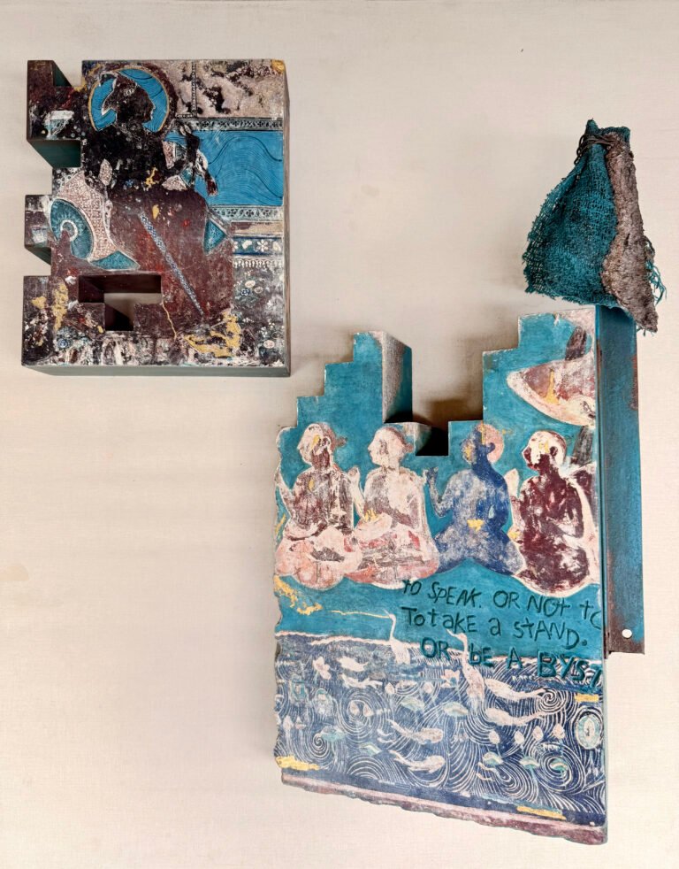 Nandan Ghiya | Found Debris Fragment: A Symposium of Spectres | – | Wood, concrete, cotton, metal and pigments (Set of 2 units) | Work 1: 11.5(H) x 9.5(L) x 3.5(W) Inches, Work 2: 23.5(H) x 11.5(L) x 6.5(W) Inches