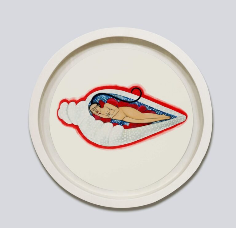 Rekha Rodwittiya | Rekha@Sixty: Transient Worlds of Belonging. Bedtime Stories | 2018 | Watercolour and digital biographic imagery on paper | 17 dia Inches