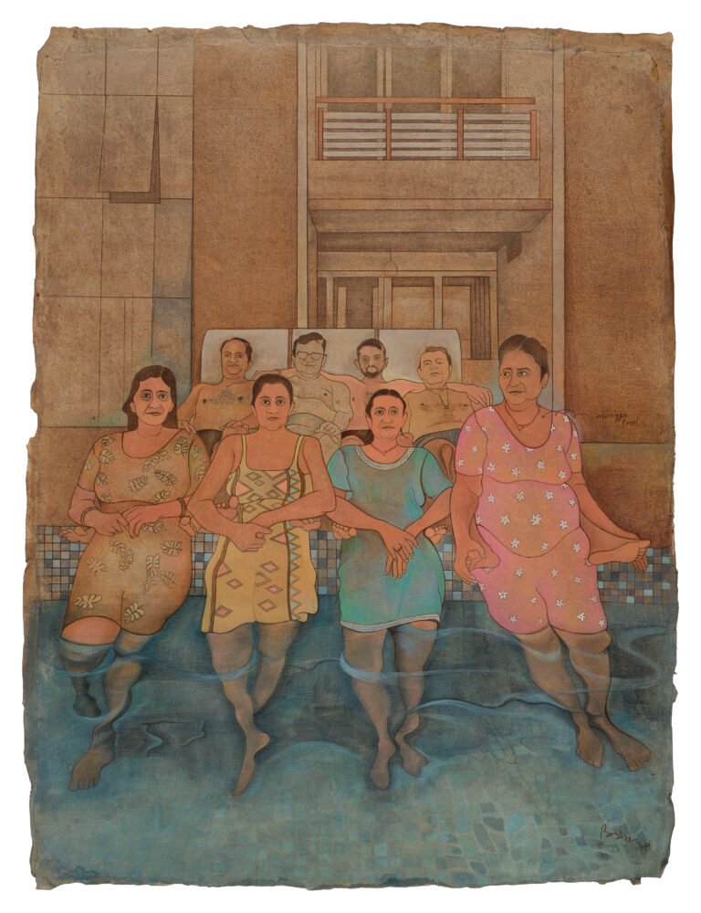 Roshan Chhabria | Couples Shifted to New Modern Society With Amenities | 2026 | Watercolour and colour pencil on paper | 36 x 24 Inches