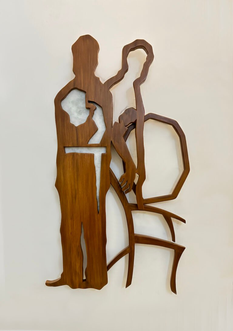 Sumedh Rajendran | Finger on Dead Stone | 2025-26 | Wood and marble | 44(H) x 24(W) x 4(D) Inches