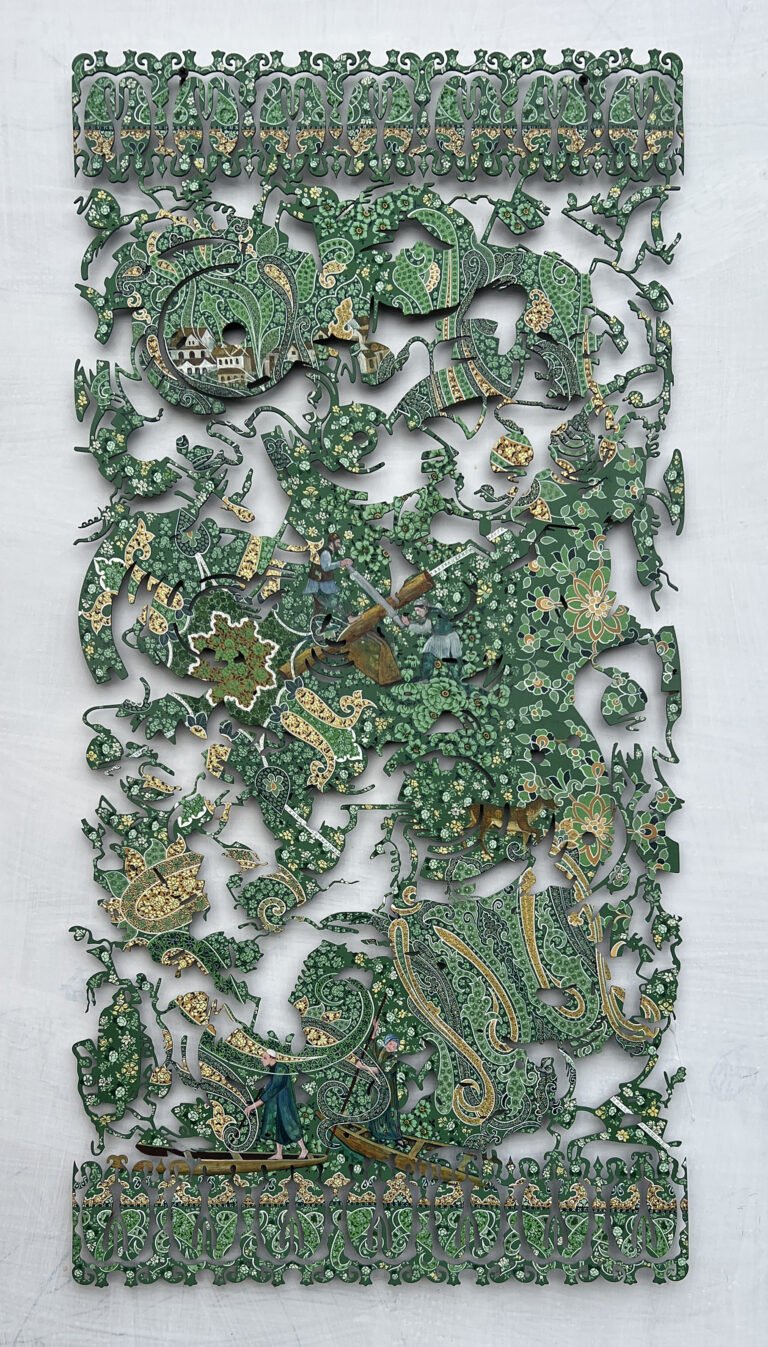 Veer Munshi | A Fractured Carpet of Memory I | 2026 | Hand painted metal | 36 x 18 Inches