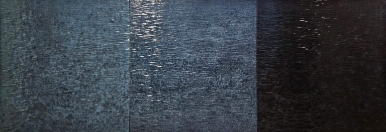 Mrugen Rathod | Indigo (series) | 2025 | Paper pulp and acrylic gloss (3 individual units) | 42 x 42 Inches each