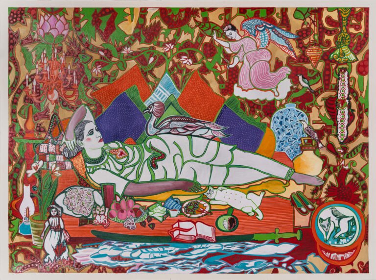 Rekha Rodwittiya | Home is Wherever You Are | 2026 | Hand painted watercolour over digital print of autobiographic imagery | 22 x 30 Inches